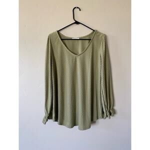 Reborn J Green Swiss Dot Long Sleeved Blouse